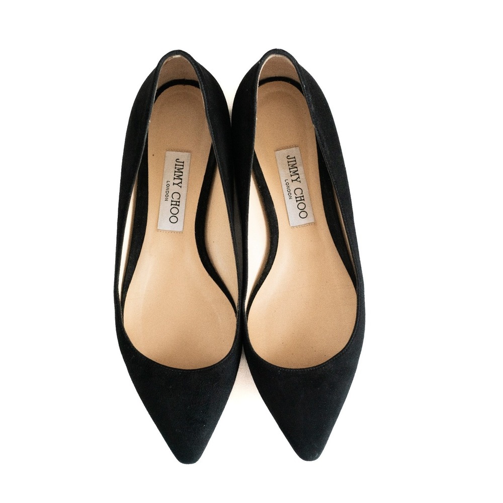 Jimmy Choo Pointed Toe Flats Black Suede 38.5